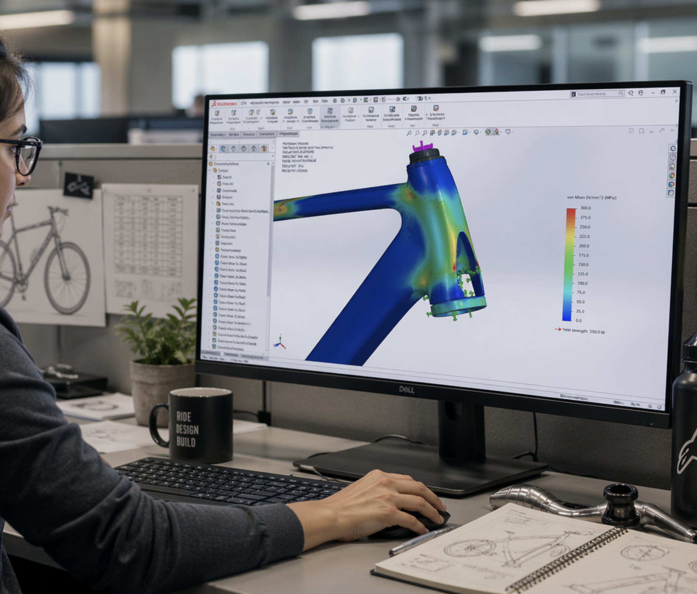 FEA simulation results for bike frame analysis